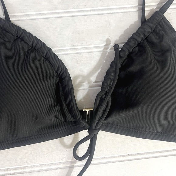 Shade & Shore Ribbed Bikini Swim Top Womens Small Black Adjustable Stretch NWT - Picture 4 of 8